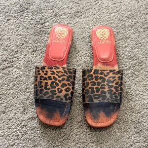 Vince Camuto Prindal Leopard Print Clear Strap Slide Sandals Sunset Ombre 10M